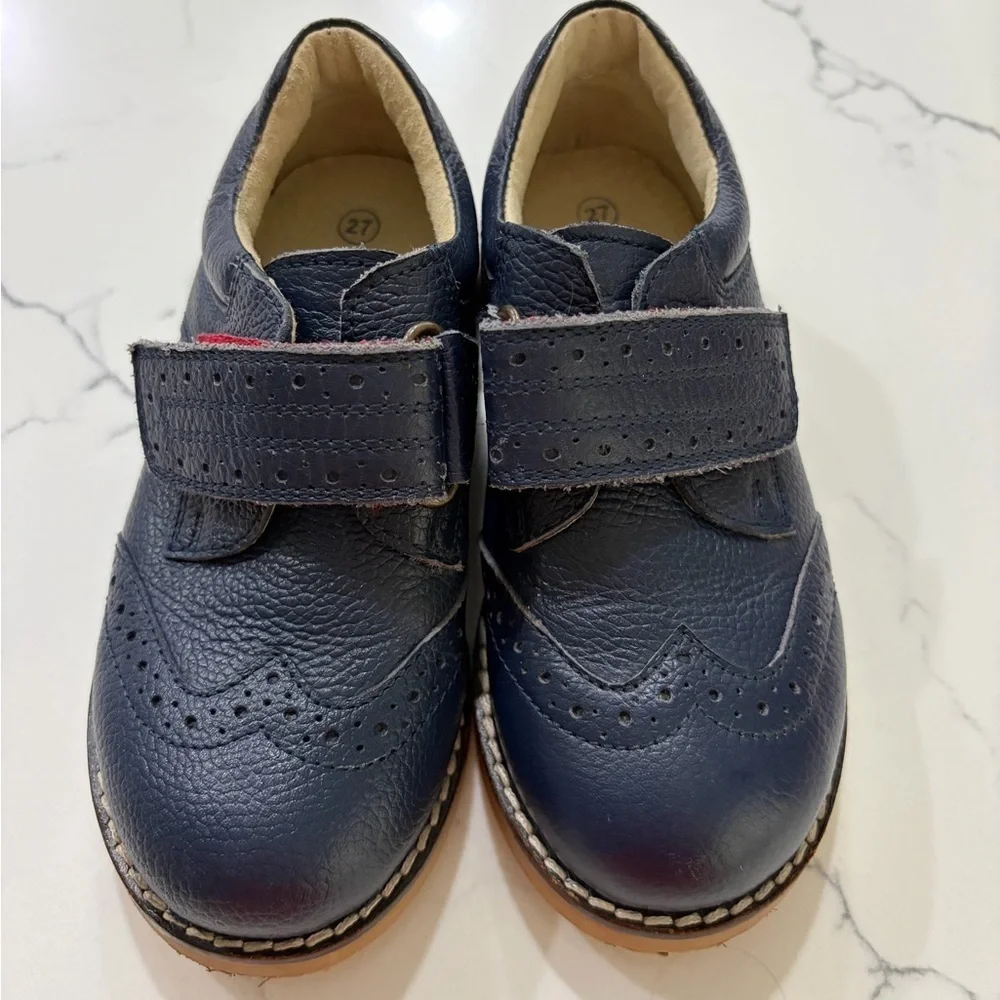 Mini Boden Leather Navy Kids Dress Shoes with Velcro strap size 27